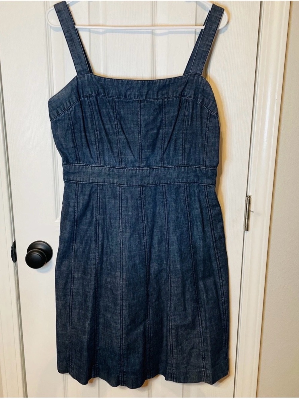 Gap Denim Strap Midi Dress 12 Overall Blue Dark Wash Adjustable Straps.